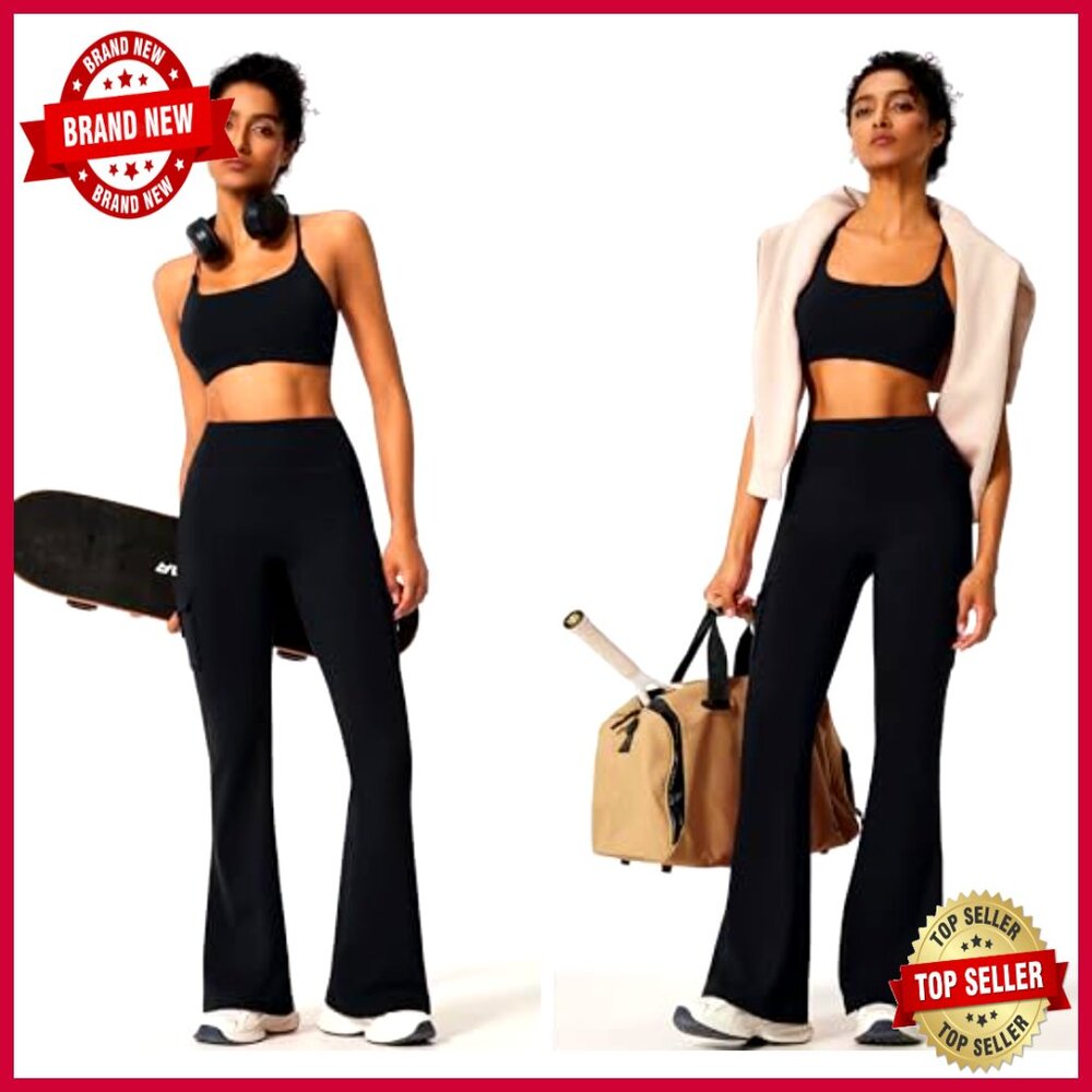High Waisted Flare Leggings with Pockets and Sports Bra Workout Set - Picture 5 of 7